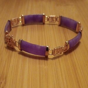 Purple Jade (D) Station Bracelet in 14K Rose Gold Over Sterling Silver (7.25 In)